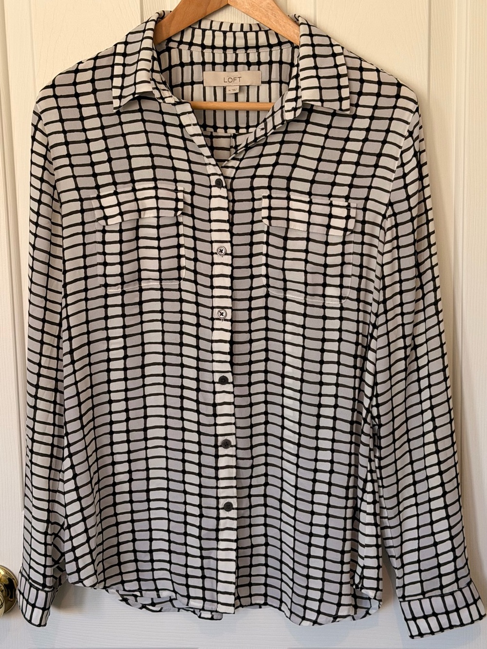 LOFT Black and White Grid Button-Down Shirt